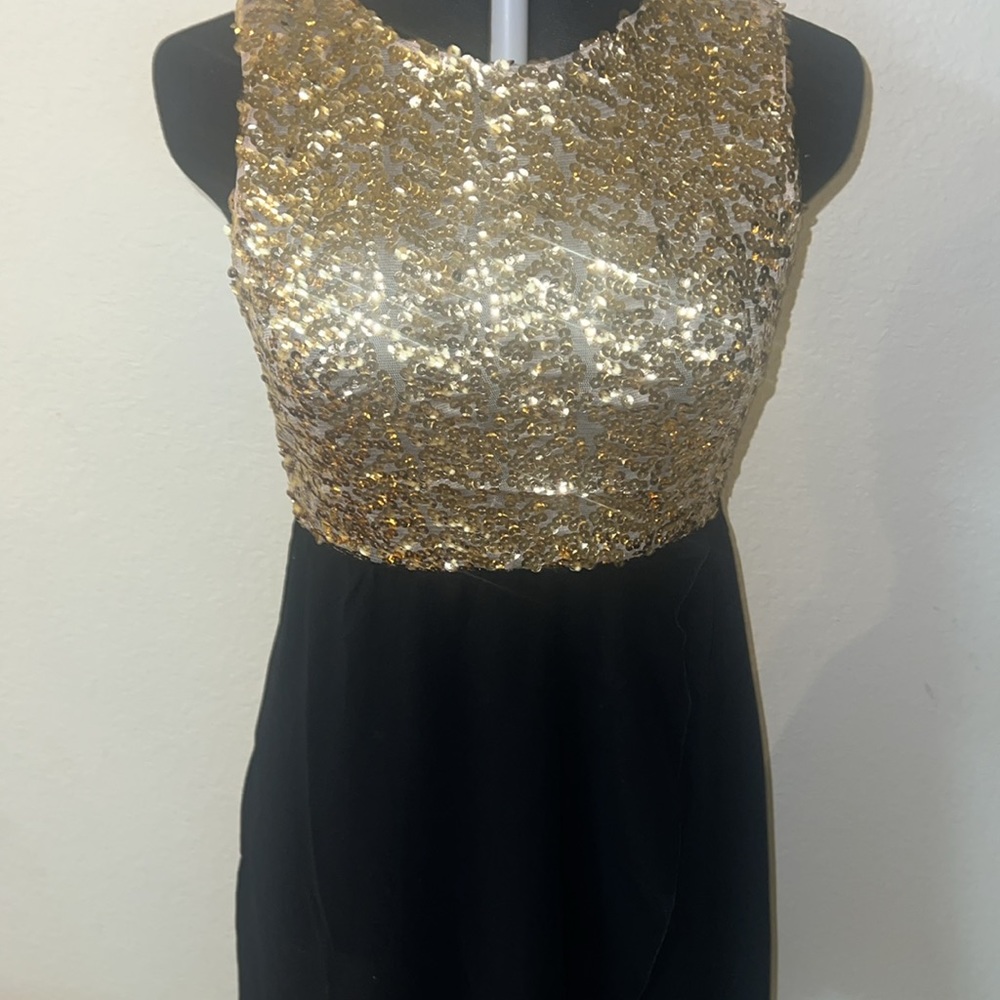 Better Be Gold Sequin & Black High-Low Chiffon Dress